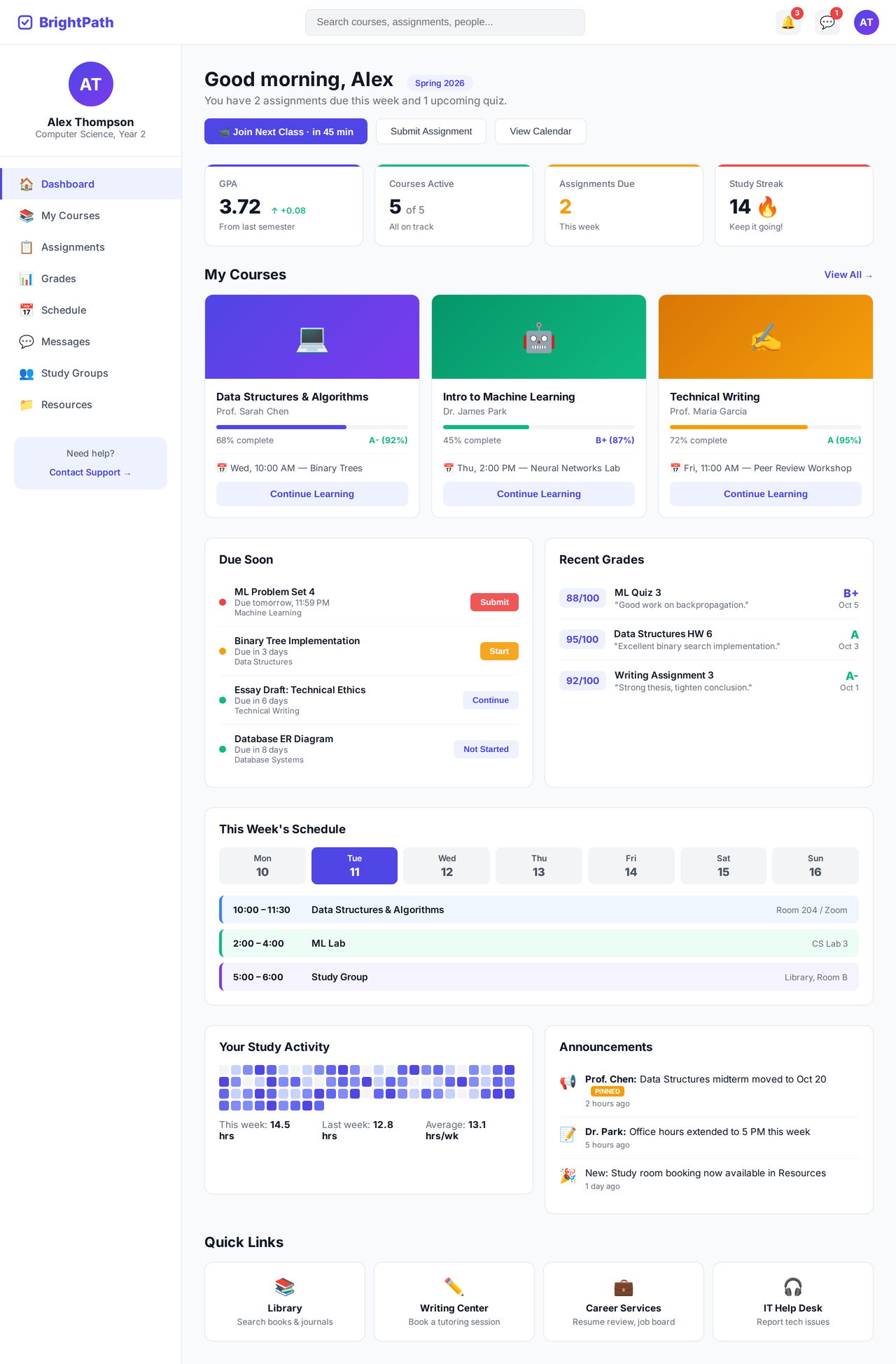 student dashboard portal generated by Claude