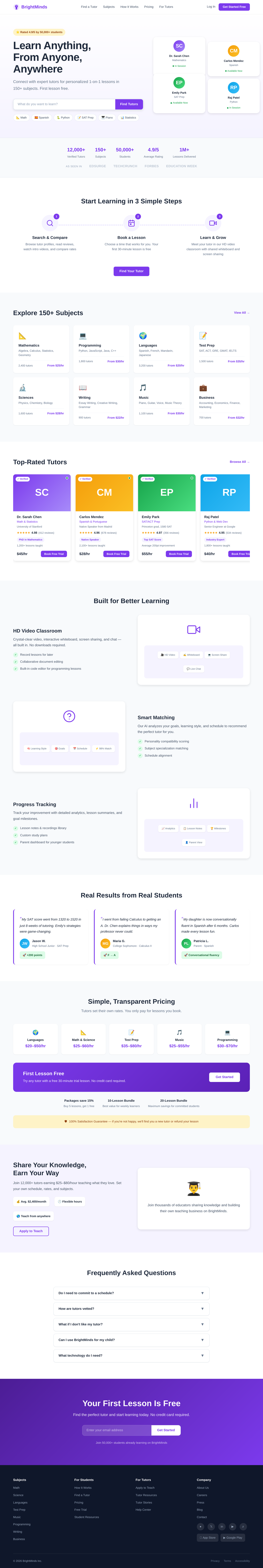 tutoring platform homepage generated by Claude