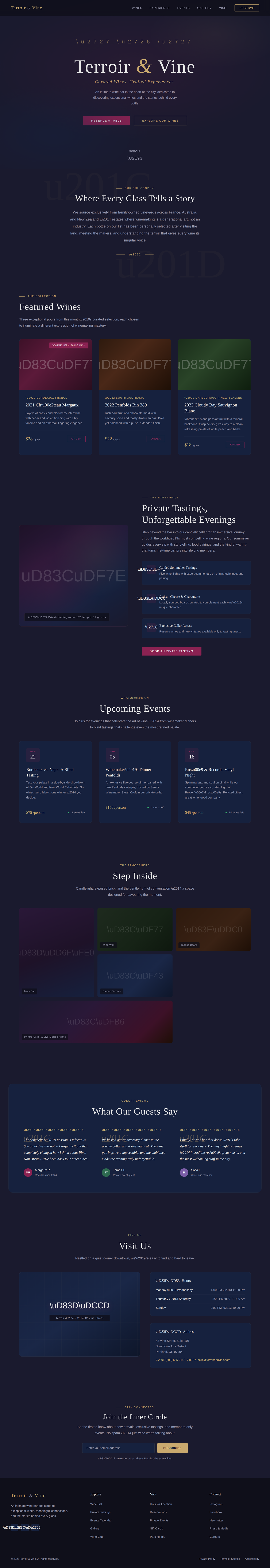 wine bar landing page generated by Claude